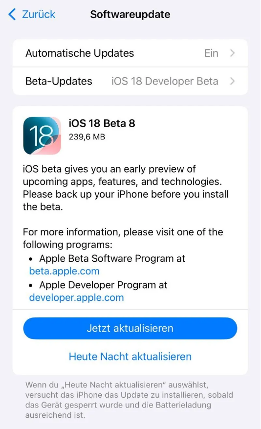花垣苹果手机维修分享苹果 iOS / iPadOS 18 开发者预览版 Beta 8 发布 
